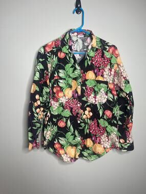 Palmettos Vintage Fruit Printed button down shirt womens Large